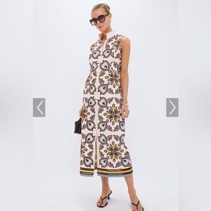 Tuckernuck Leighton Cream Midi Dress with Turquoise and Yellow Pattern XXL